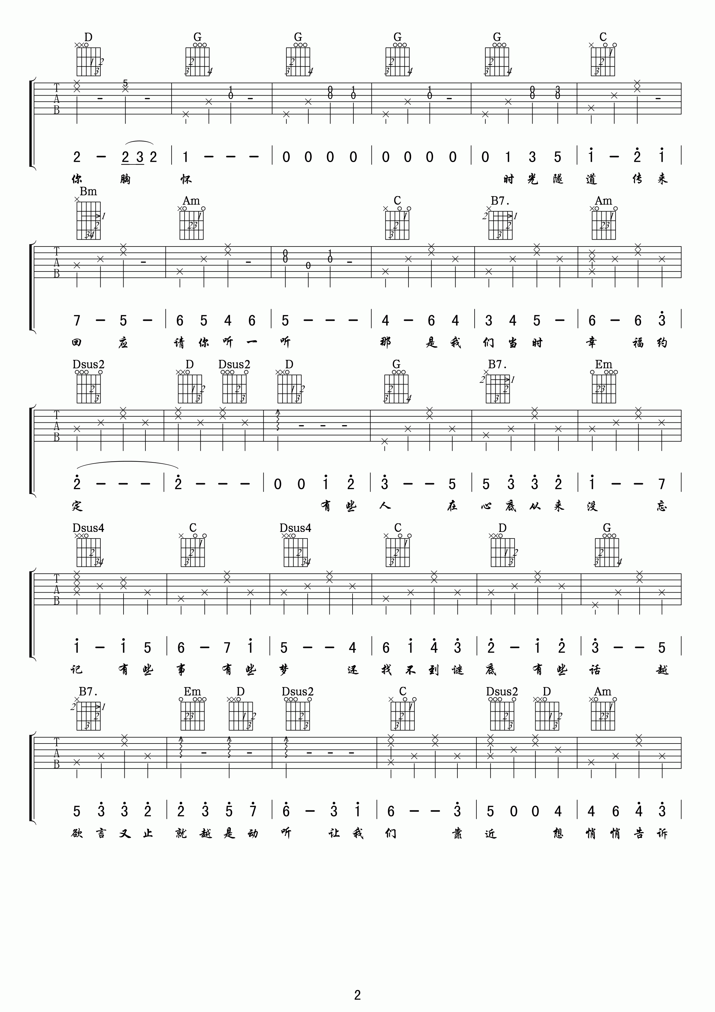 《范玮琪 悄悄告诉你吉他谱 G调高清谱》吉他谱-C大调音乐网