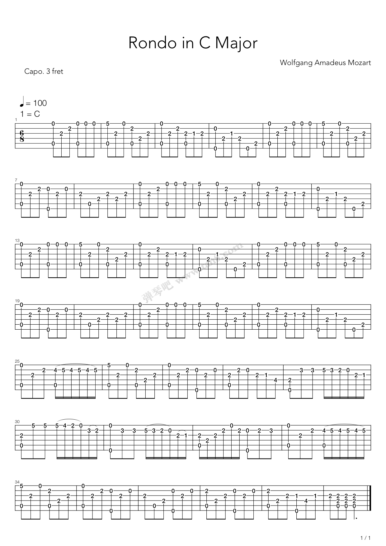 《Rondo In C Major》吉他谱-C大调音乐网
