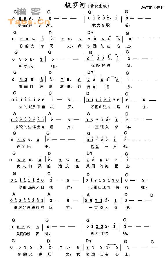 《梭罗河（黄秋生版） 《太阳照常升起》插曲 》吉他谱-C大调音乐网