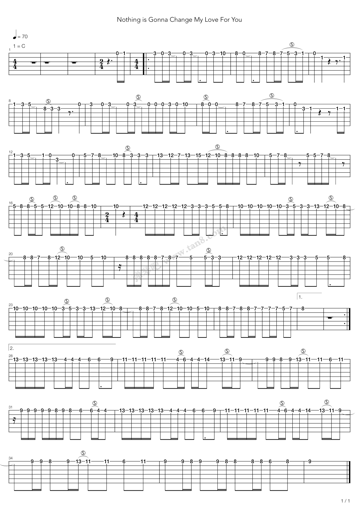 《Nothing is Gonna Change My Love For You》吉他谱-C大调音乐网