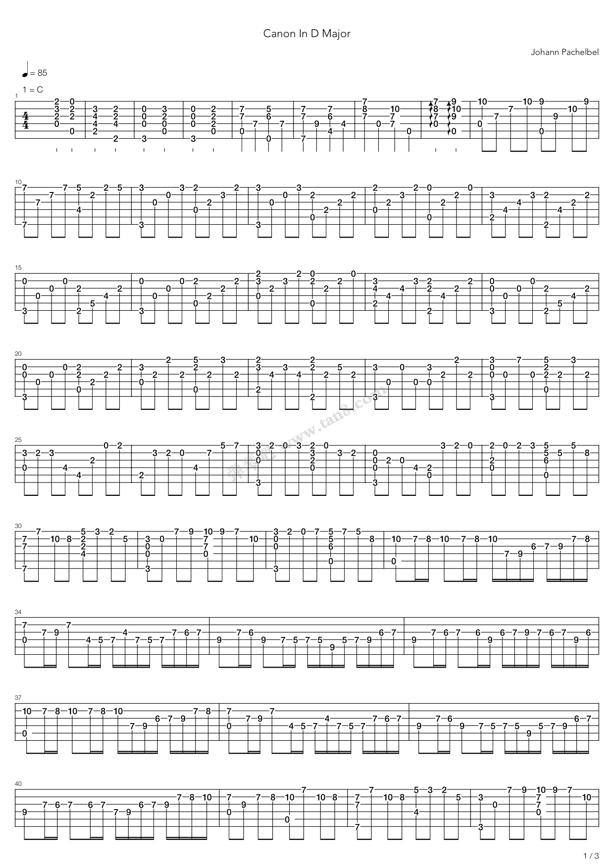 《Canon In D Major》吉他谱-C大调音乐网