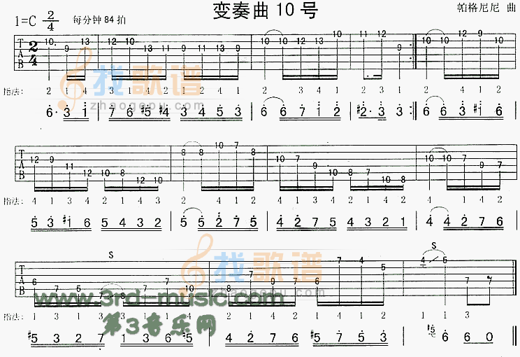 《帕格尼尼变奏曲10号(独奏曲)》吉他谱-C大调音乐网