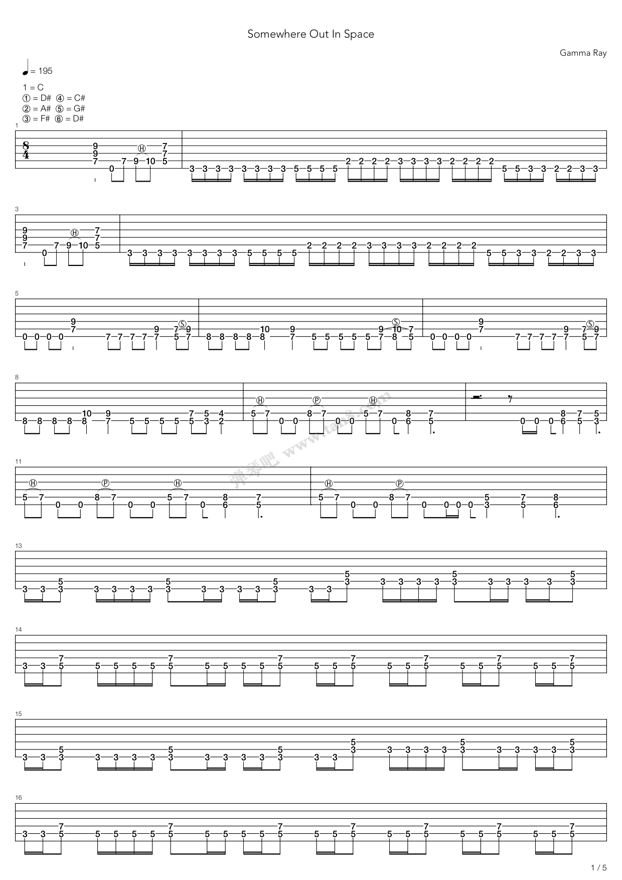 《Somewhere Out In Space》吉他谱-C大调音乐网