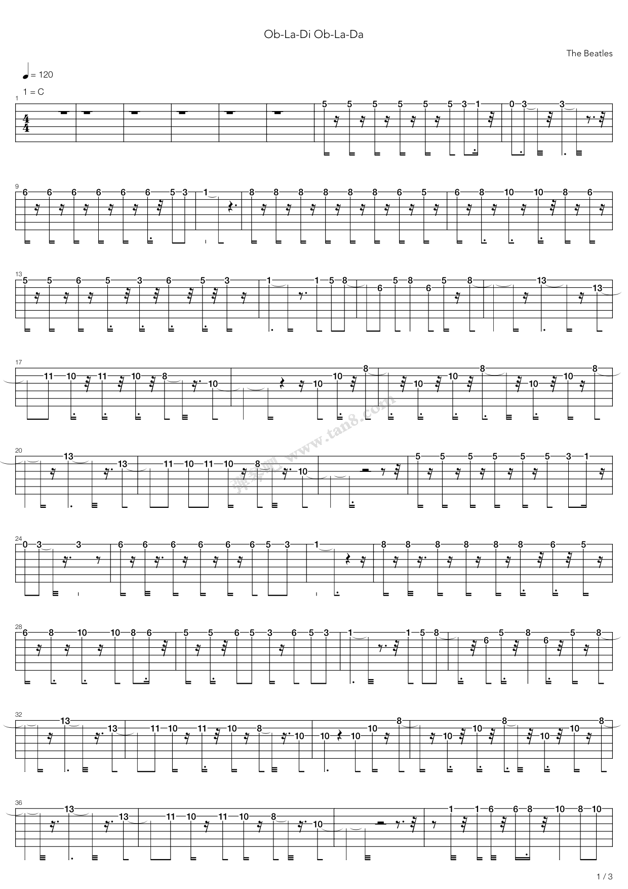 《Ob-La-Di》吉他谱-C大调音乐网
