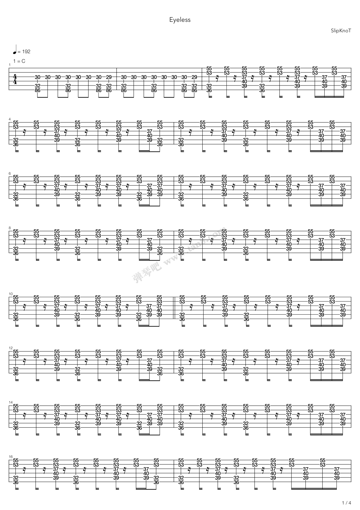 《Eyeless》吉他谱-C大调音乐网