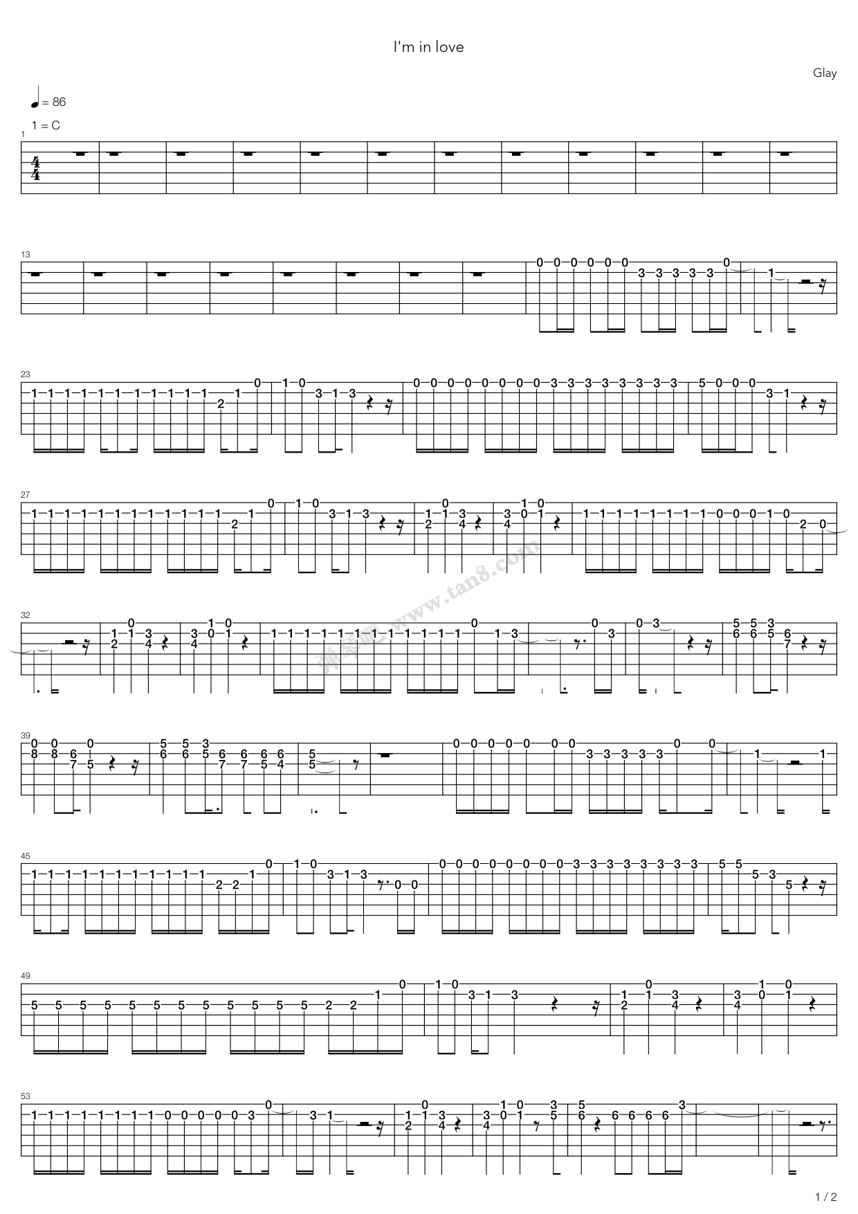 《Glay乐队- I'm In Love》吉他谱-C大调音乐网