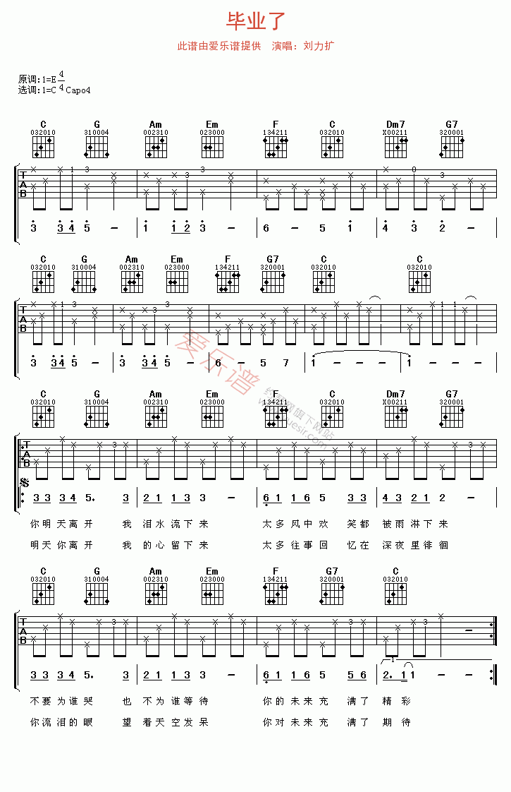 《刘力扩《毕业了》》吉他谱-C大调音乐网