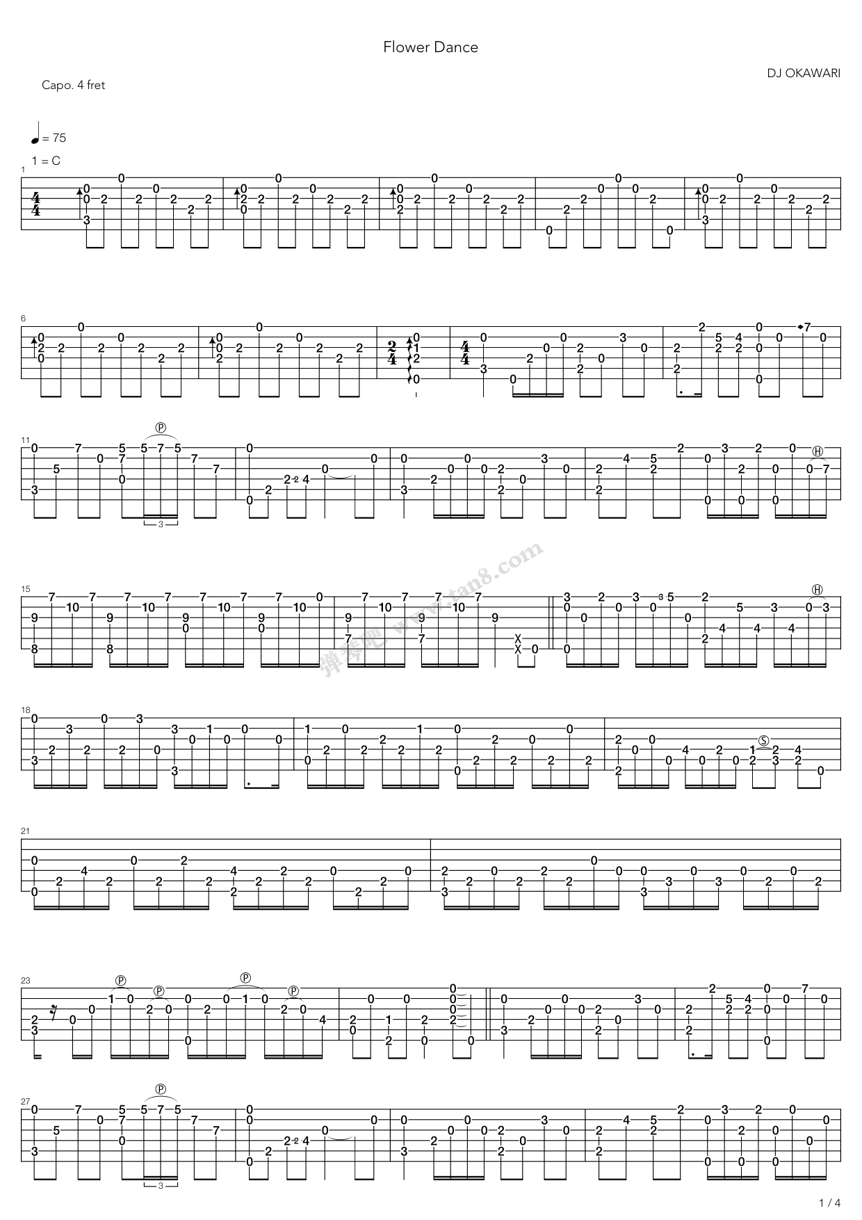 《Flower Dance (优化版)》吉他谱-C大调音乐网