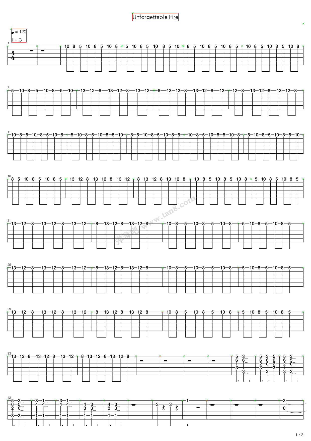 《The Unforgettable Fire》吉他谱-C大调音乐网