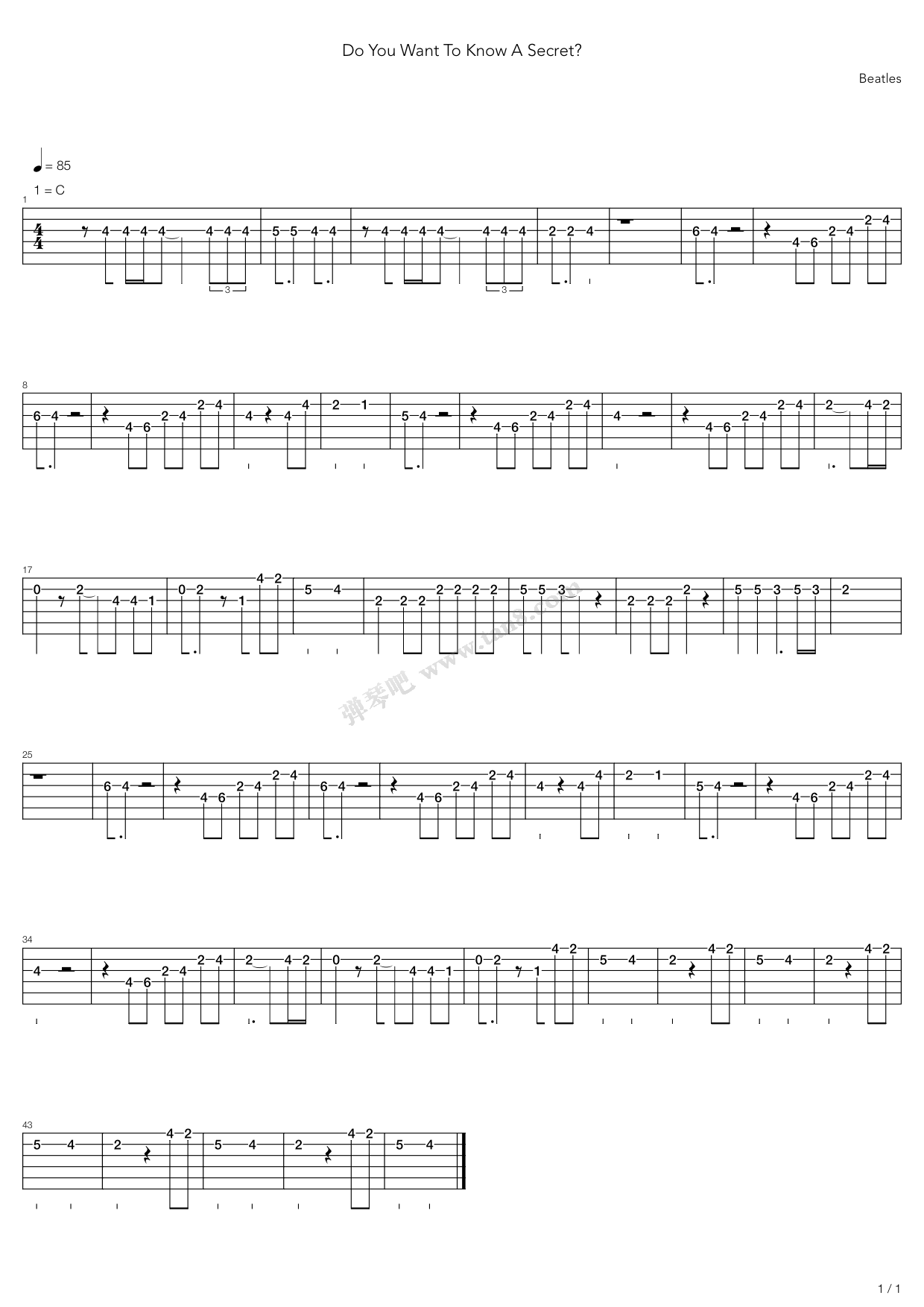 《Do You Want To Know A Secret》吉他谱-C大调音乐网