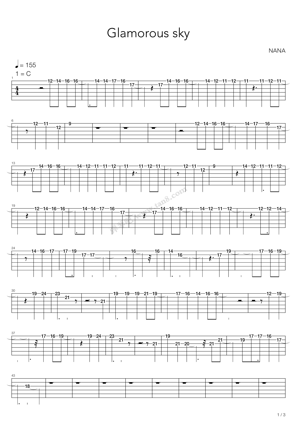 《NANA - Glamorous sky》吉他谱-C大调音乐网