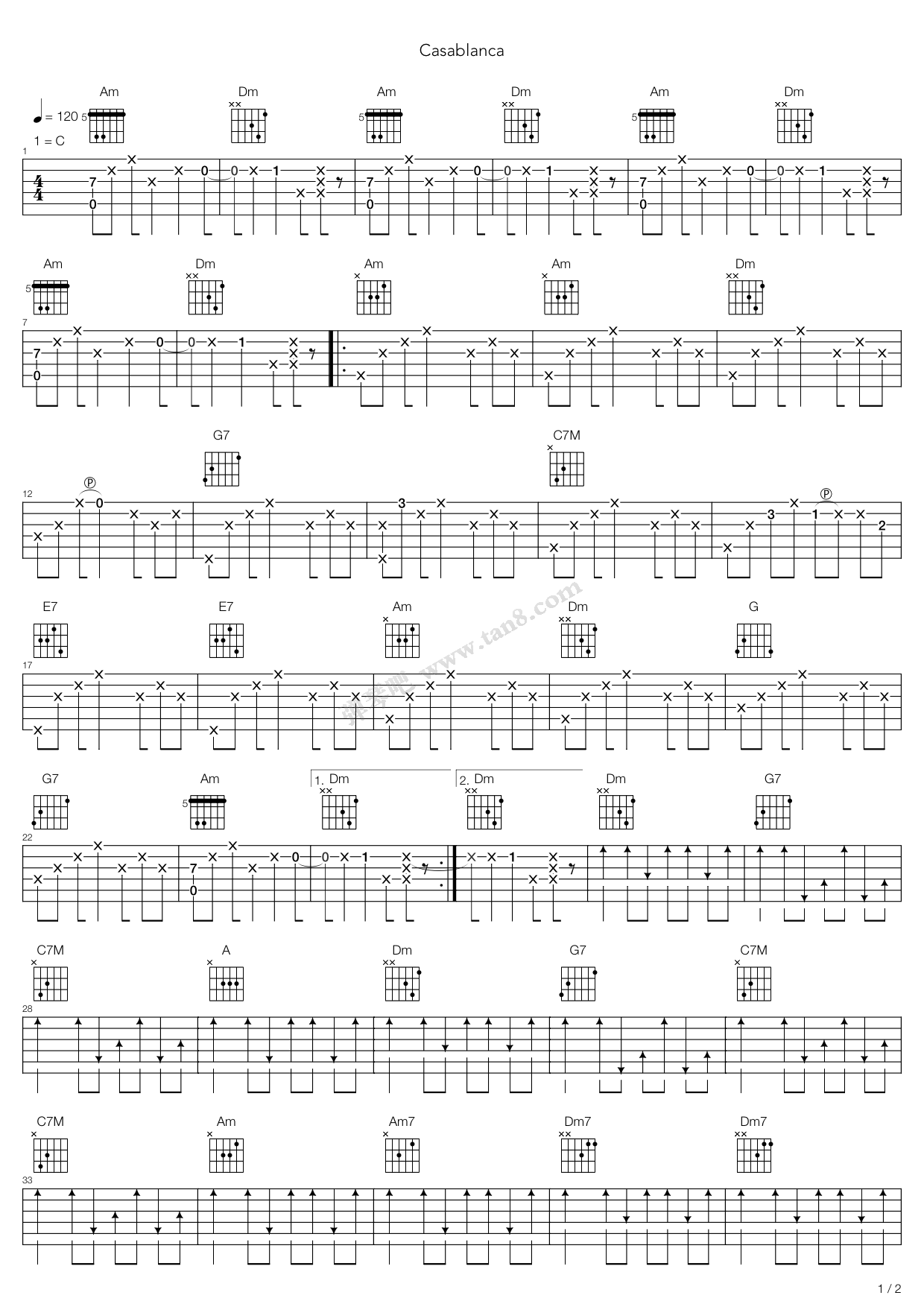 《Casablanca (卡萨布兰卡)》吉他谱-C大调音乐网