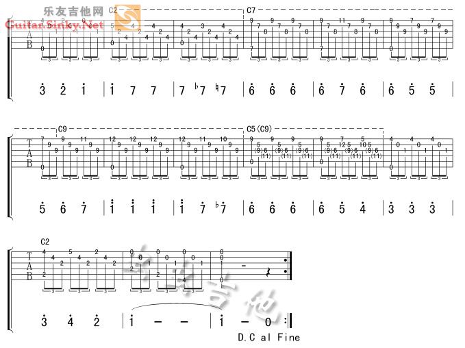 《爱的罗曼史（主旋律 变奏完整图片版）》吉他谱-C大调音乐网