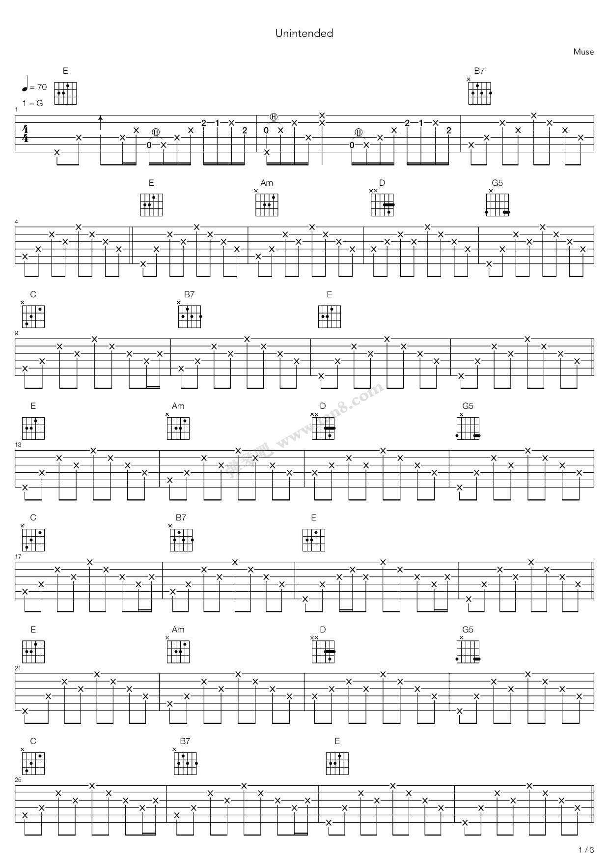 《Unintended》吉他谱-C大调音乐网