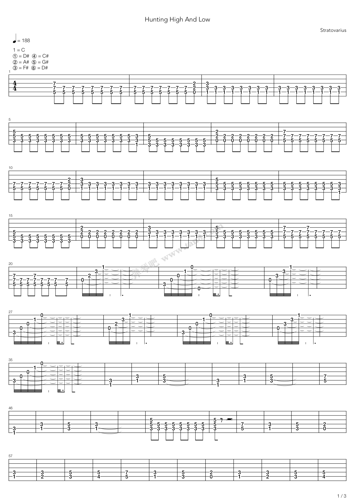《Hunting High And Low》吉他谱-C大调音乐网