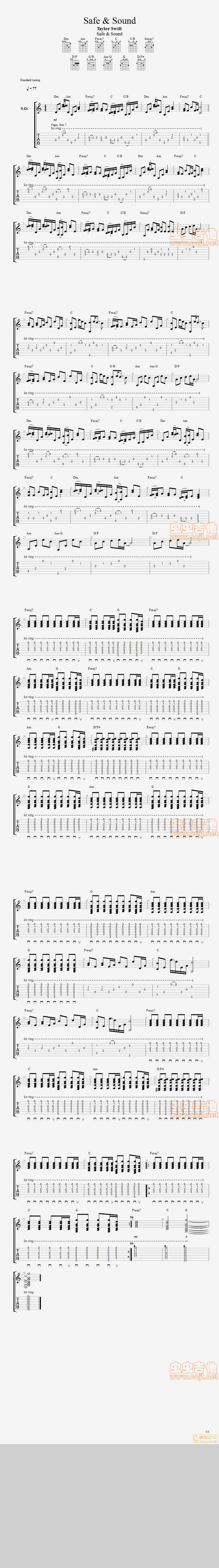 《Safe and Sound》吉他谱-C大调音乐网