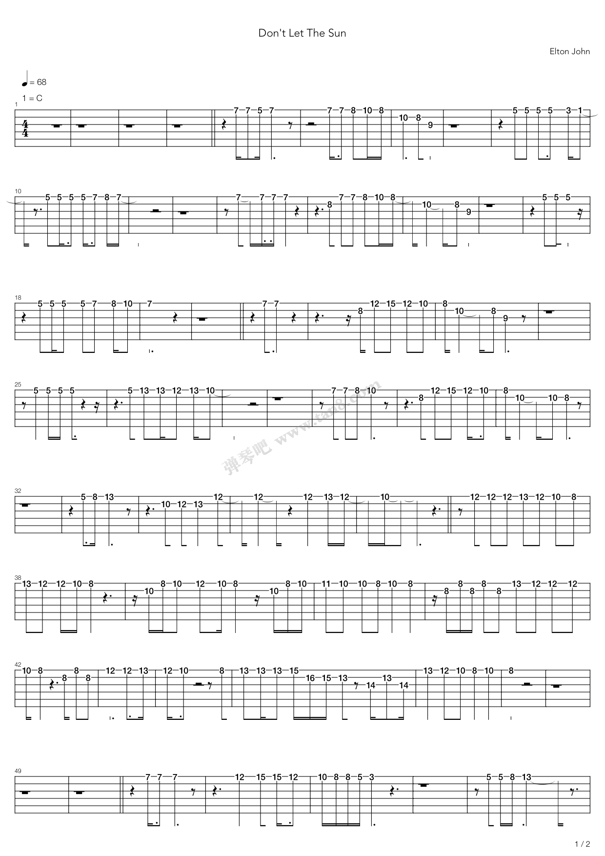 《Dont Let The Sun Go Down On Me》吉他谱-C大调音乐网