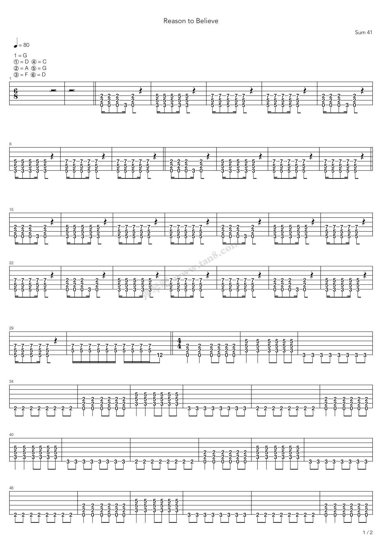 《Reason To Believe》吉他谱-C大调音乐网