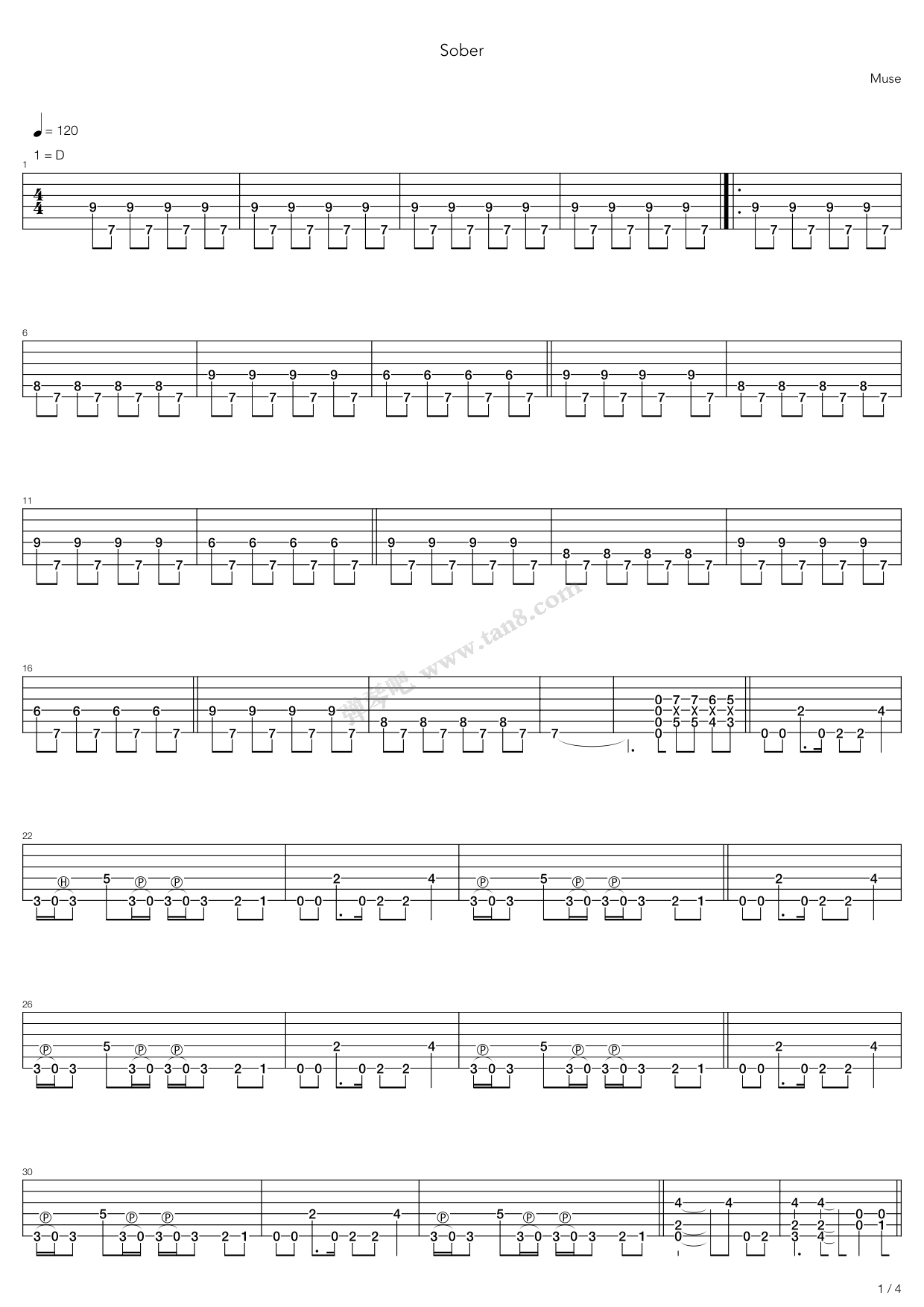 《Sober》吉他谱-C大调音乐网