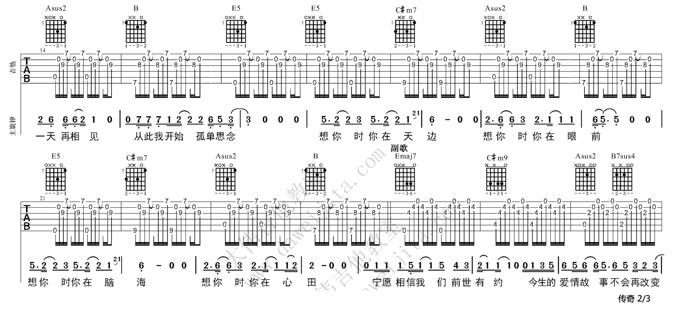 《《传奇》吉他弹唱教学附》吉他谱-C大调音乐网