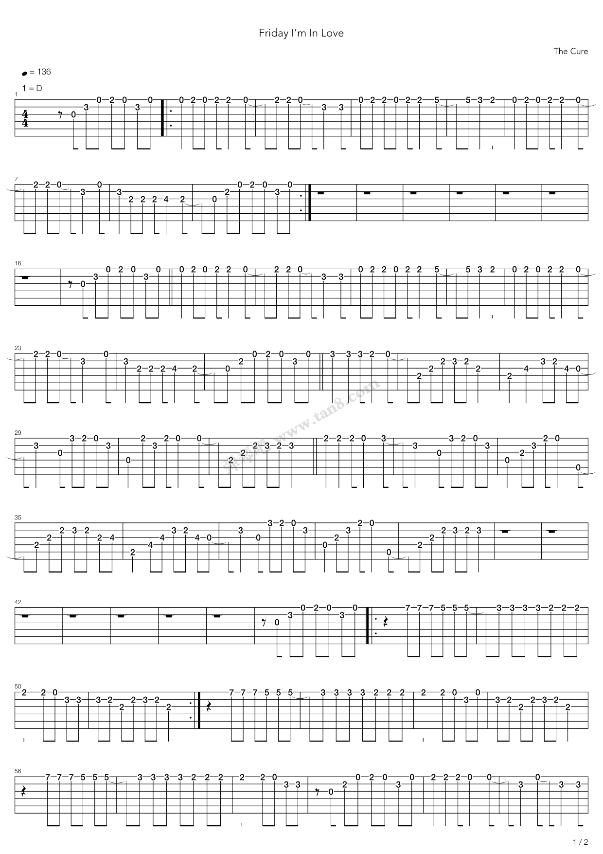 《Friday Im In Love》吉他谱-C大调音乐网