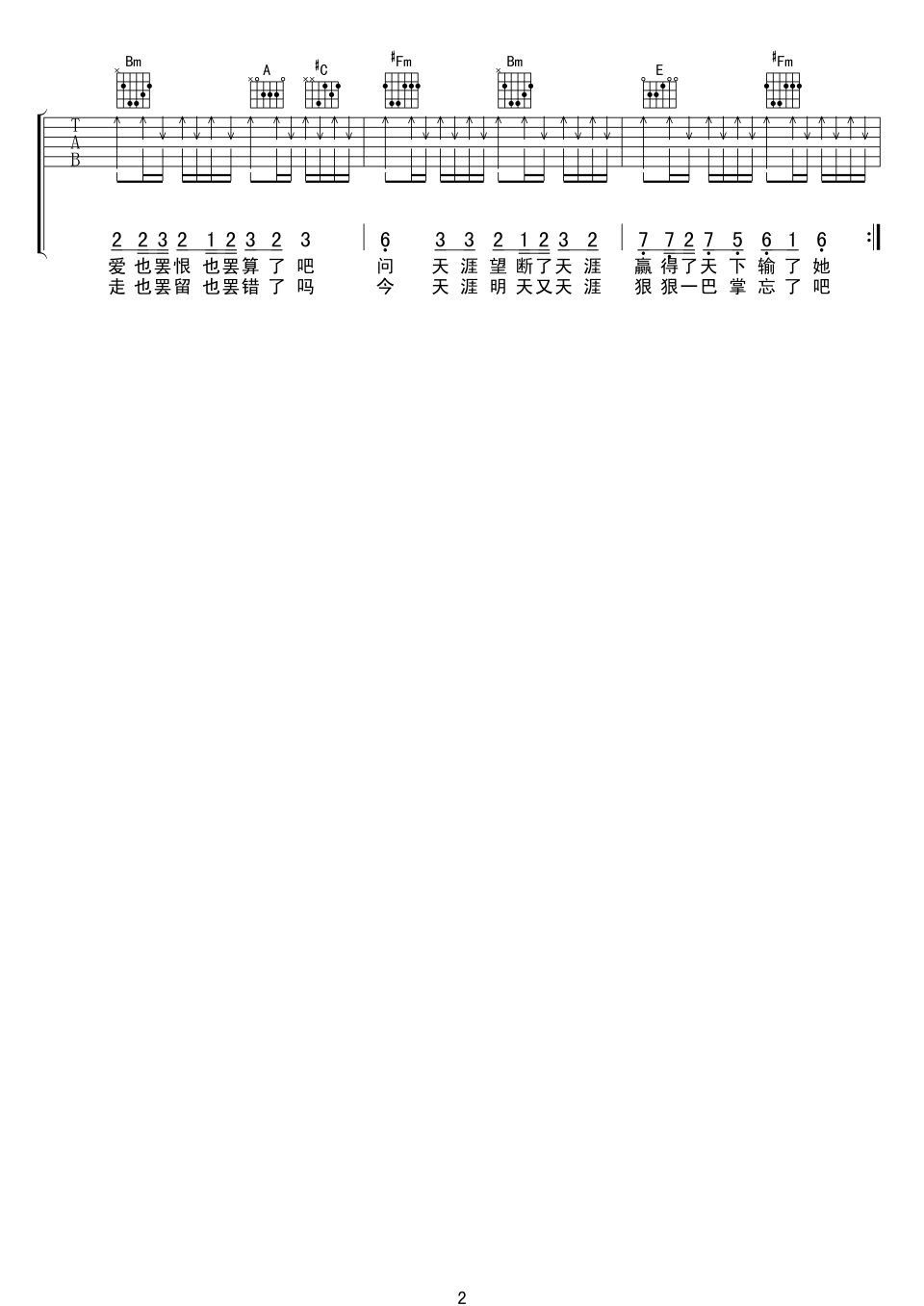 任贤齐 天涯吉他谱-C大调音乐网