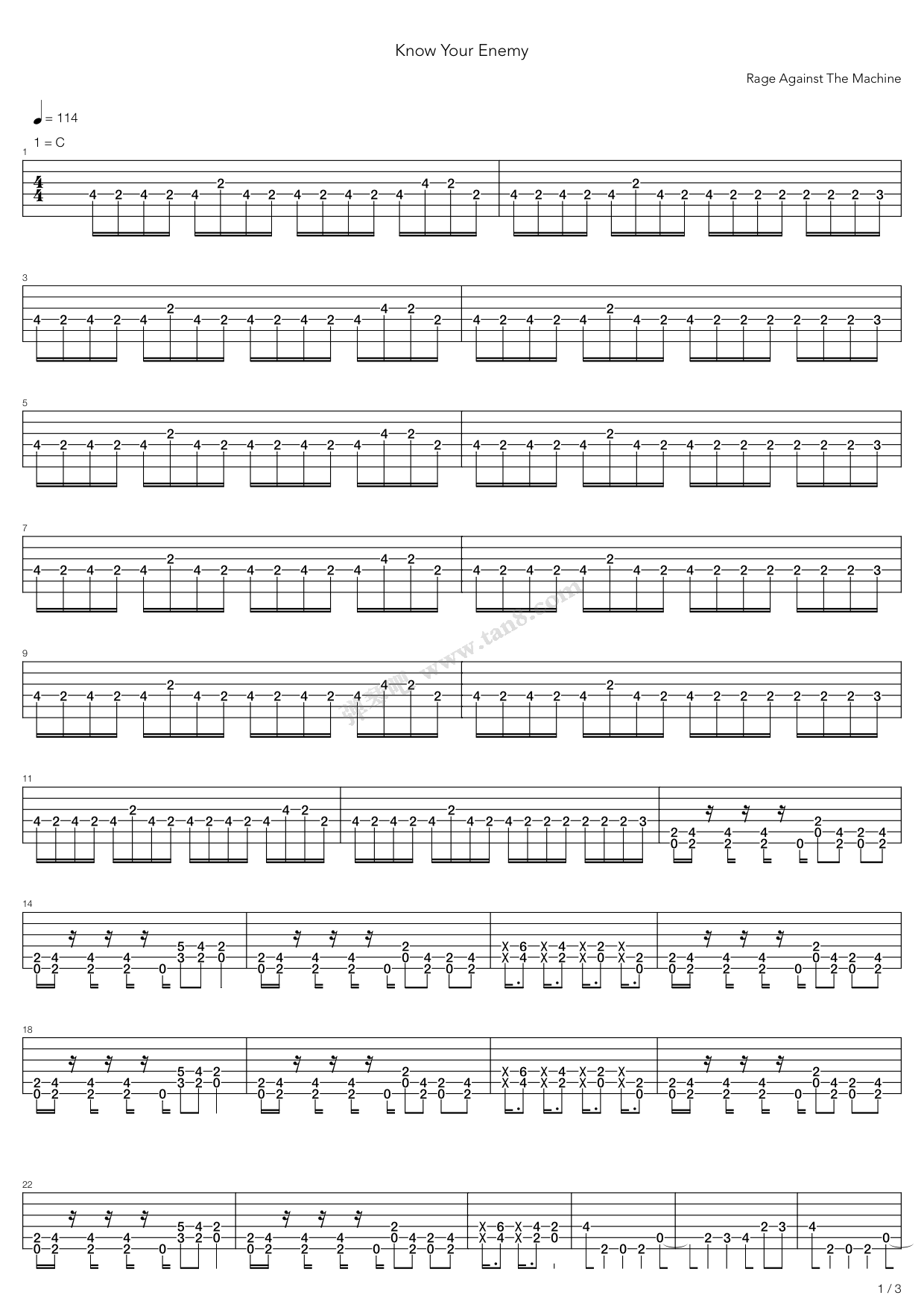 《Know Your Enemy》吉他谱-C大调音乐网