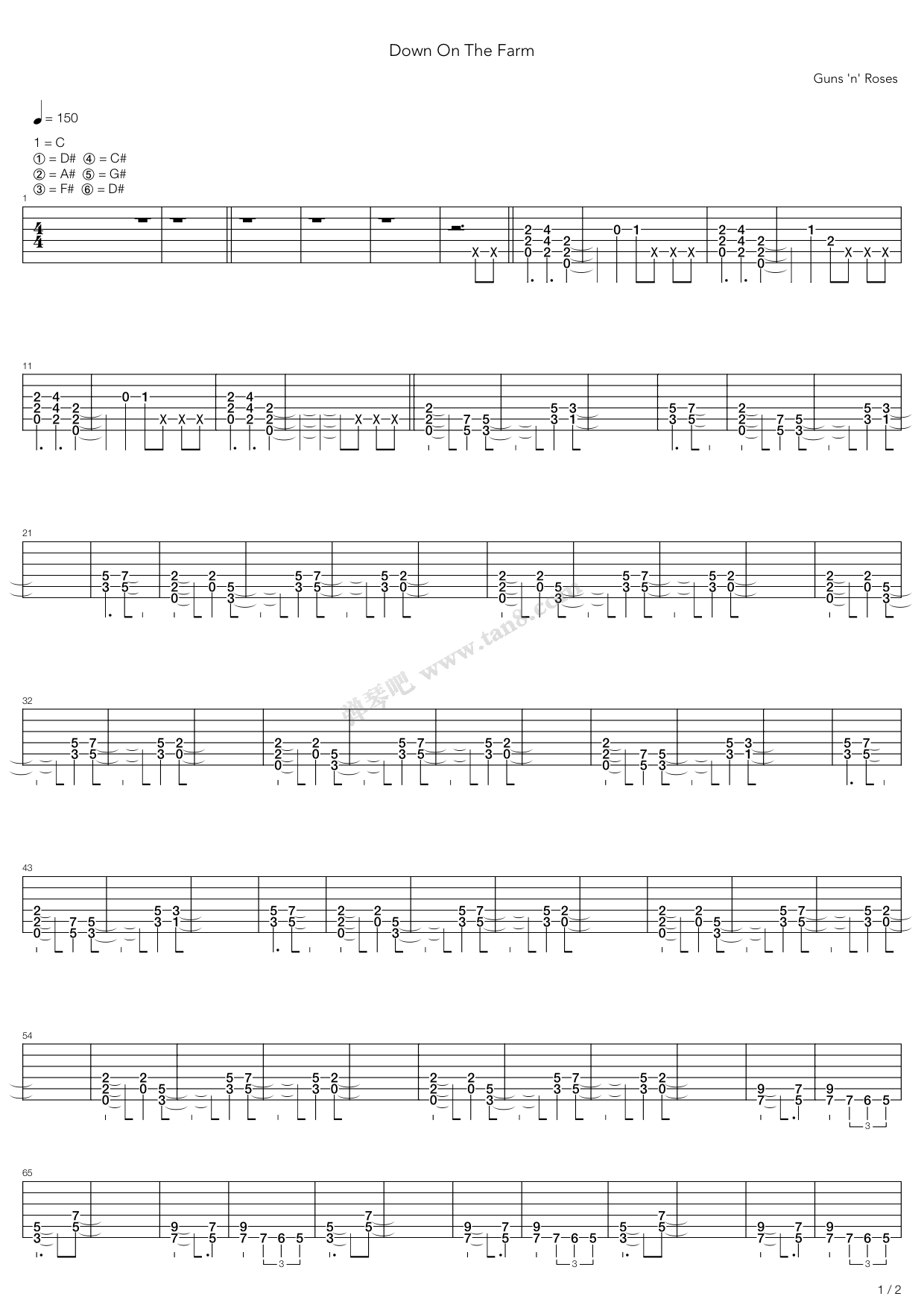 《Down On The Farm》吉他谱-C大调音乐网