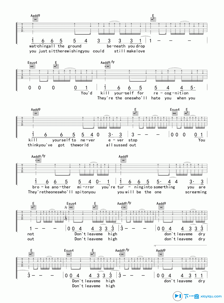 《High and Dry吉他谱E调_High and Dry吉他六线谱》吉他谱-C大调音乐网