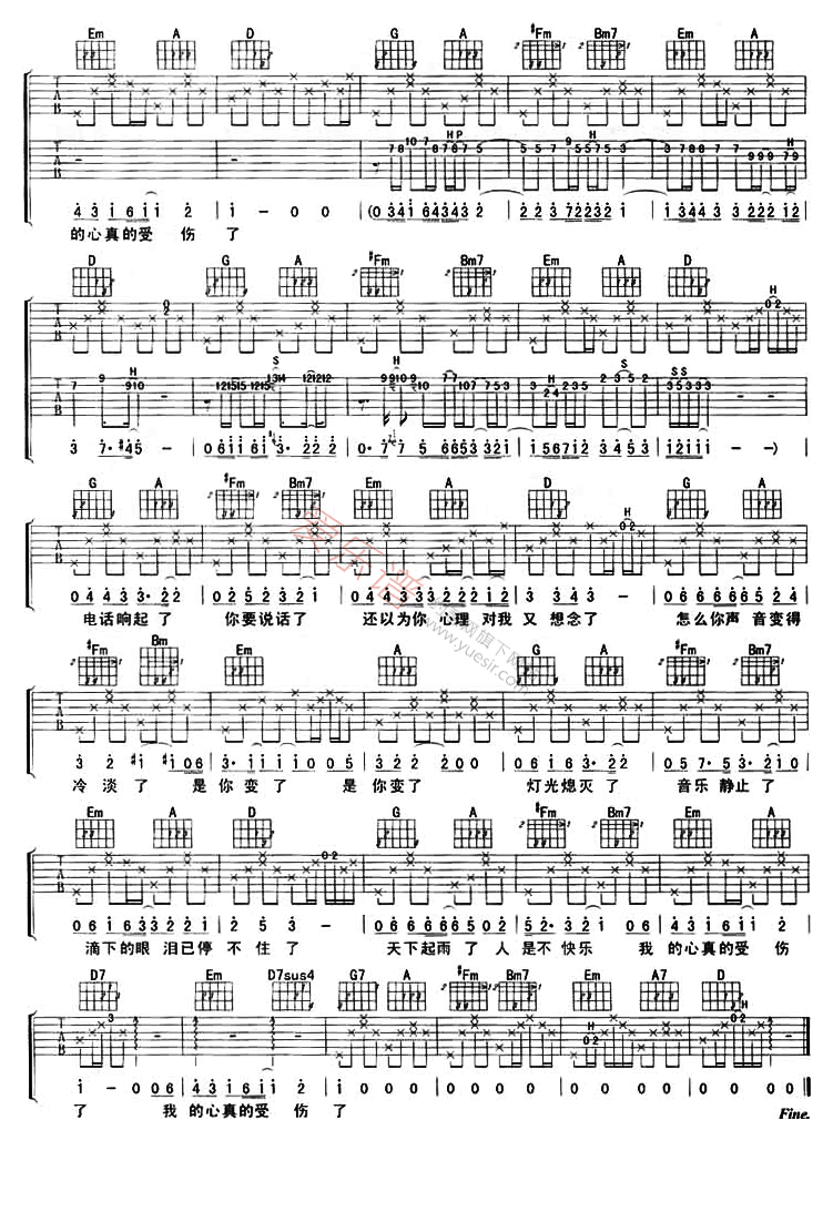 《张学友《我真的受伤了（吉他弹唱版）》》吉他谱-C大调音乐网