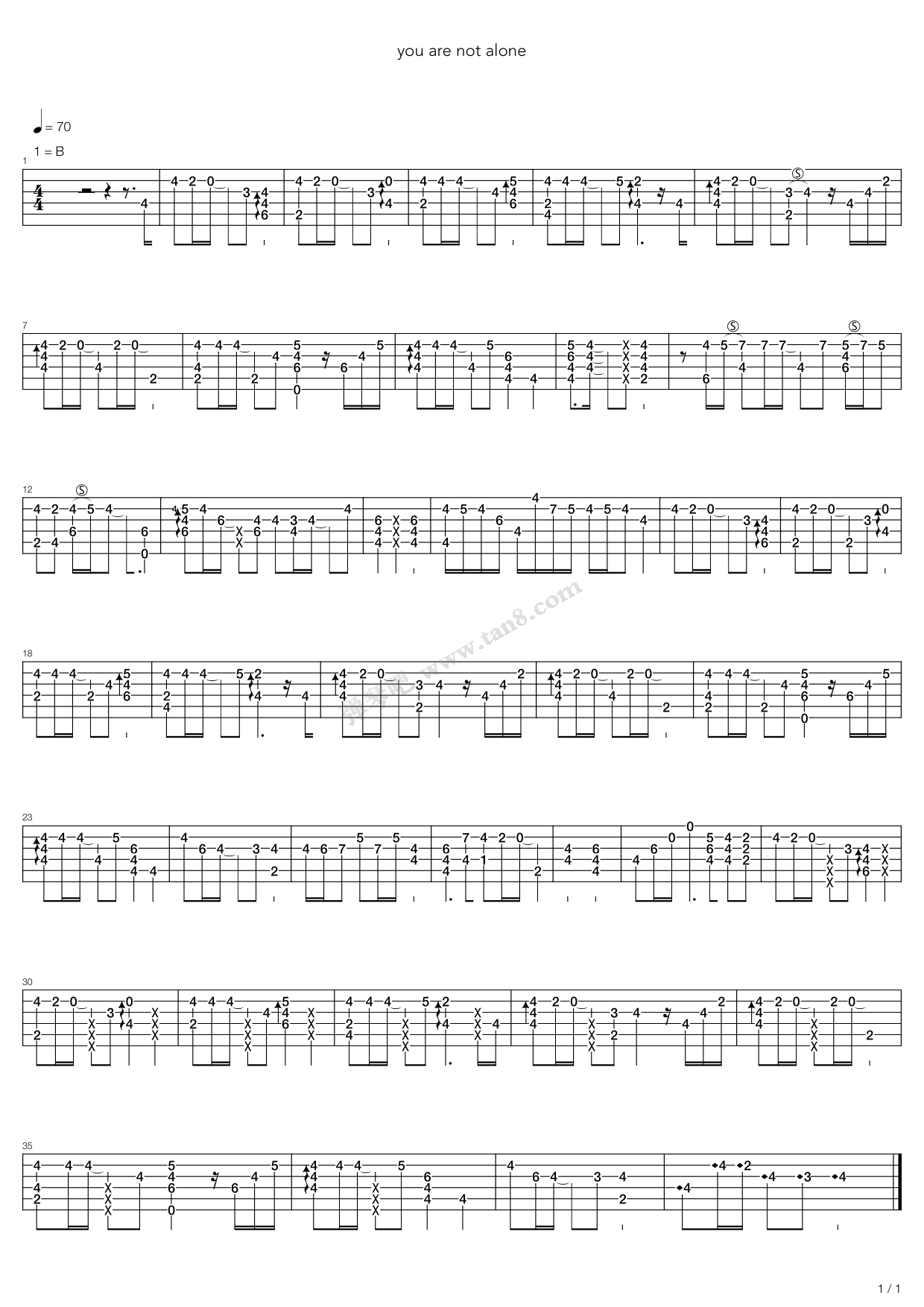 《You Are Not Alone》吉他谱-C大调音乐网