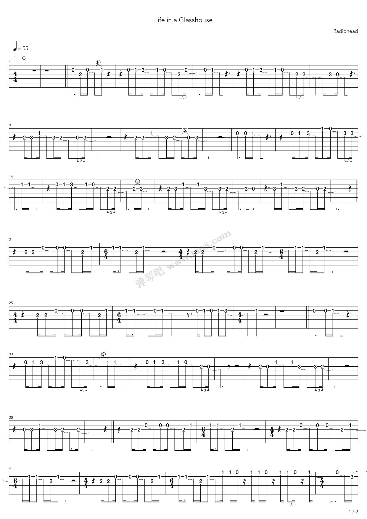 《Life In A Glass House》吉他谱-C大调音乐网