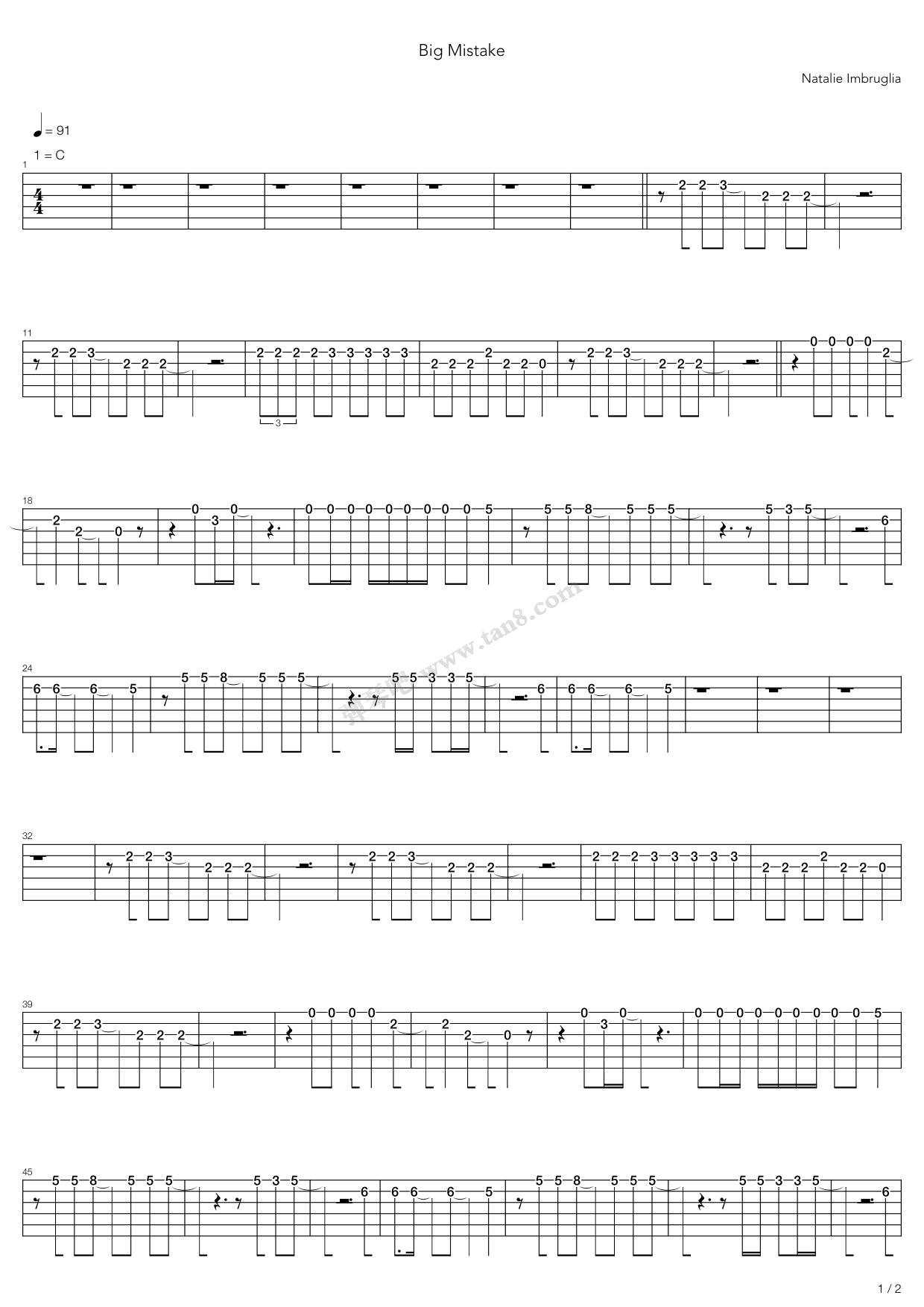 《Big Mistake》吉他谱-C大调音乐网