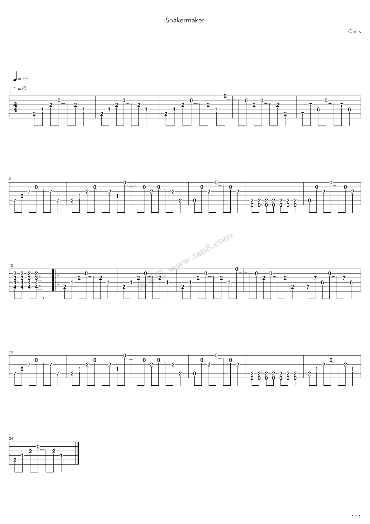 《Shakermaker》吉他谱-C大调音乐网