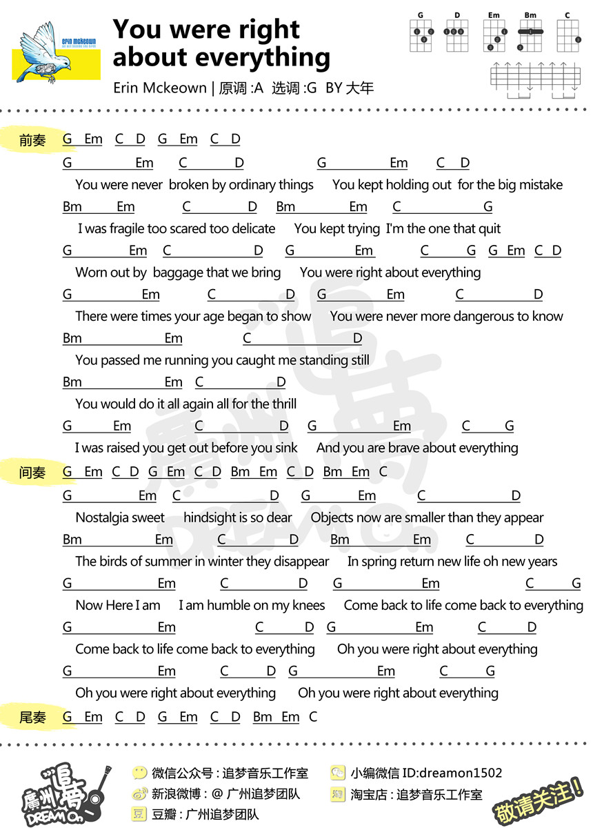 You Were Right About Everything-Erin McKeown 尤克里里谱-C大调音乐网