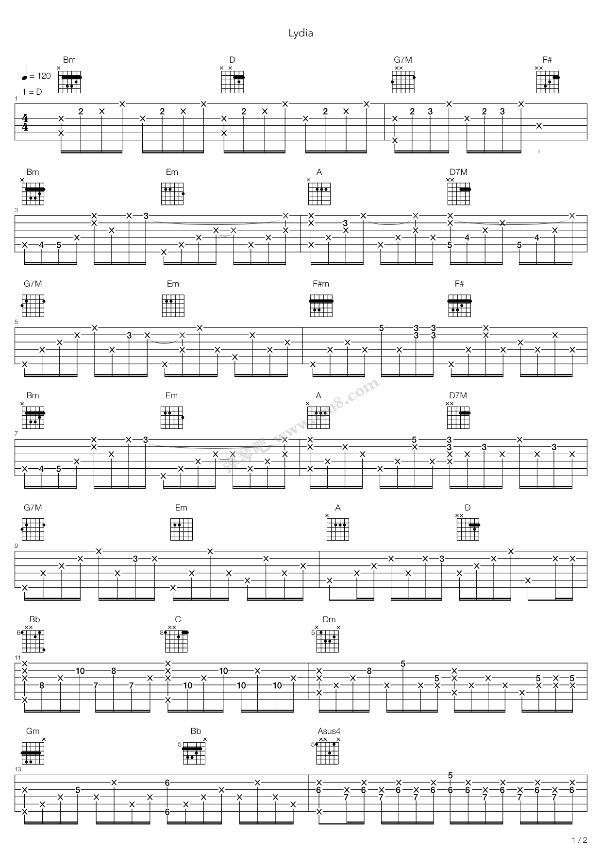 《Lydia》吉他谱-C大调音乐网