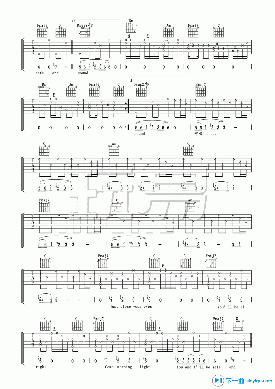 《Safe Sound吉他谱G调_Safe&Sound吉他六线谱》吉他谱-C大调音乐网