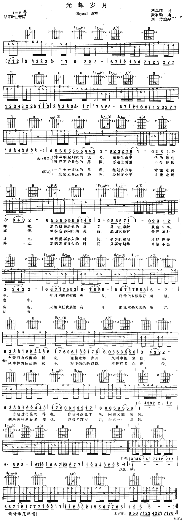 《光辉岁月 (Beyond )吉他谱,Beyond吉他谱 - 吉他图谱》吉他谱-C大调音乐网