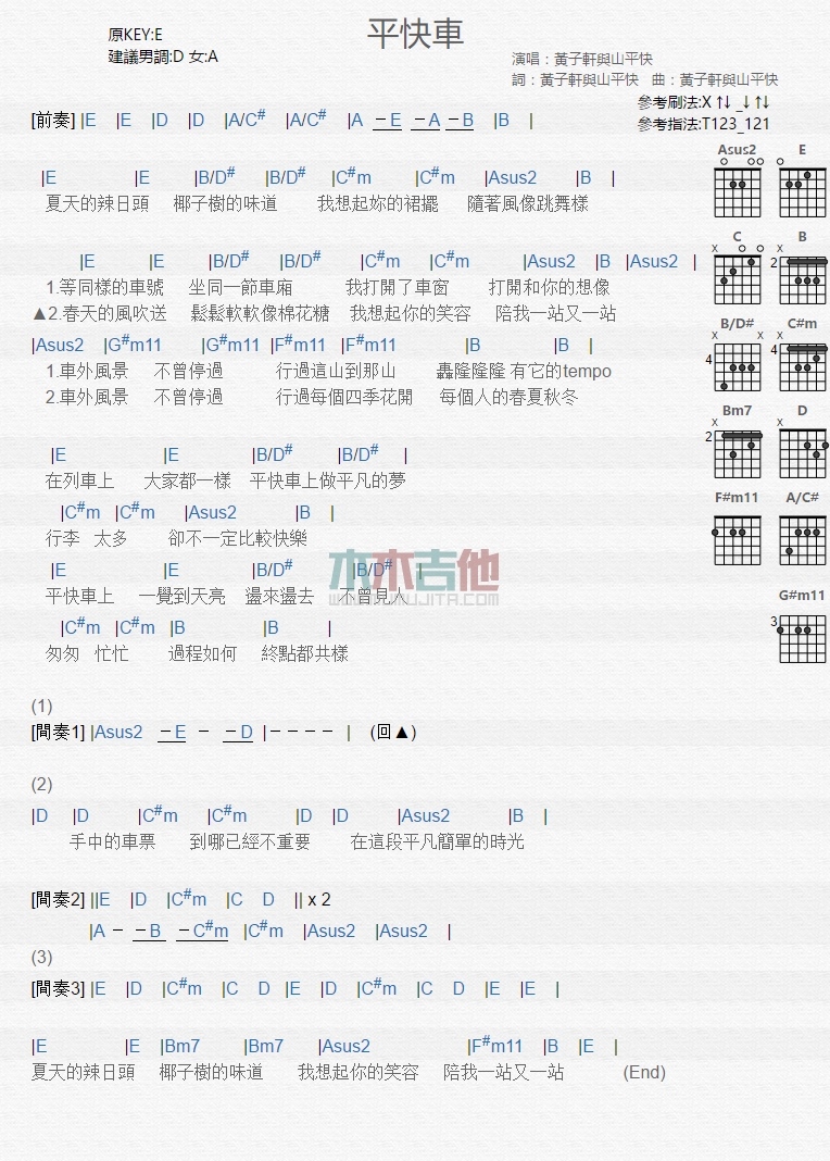 《平快车》吉他谱-C大调音乐网