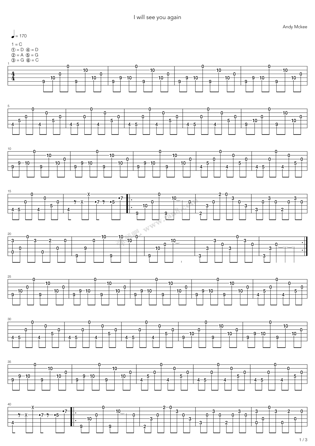 《I Will See You Again》吉他谱-C大调音乐网