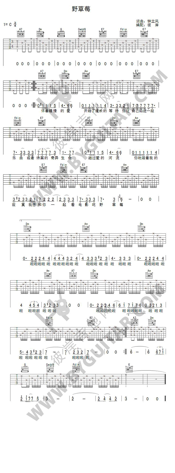 《野草莓》吉他谱-C大调音乐网