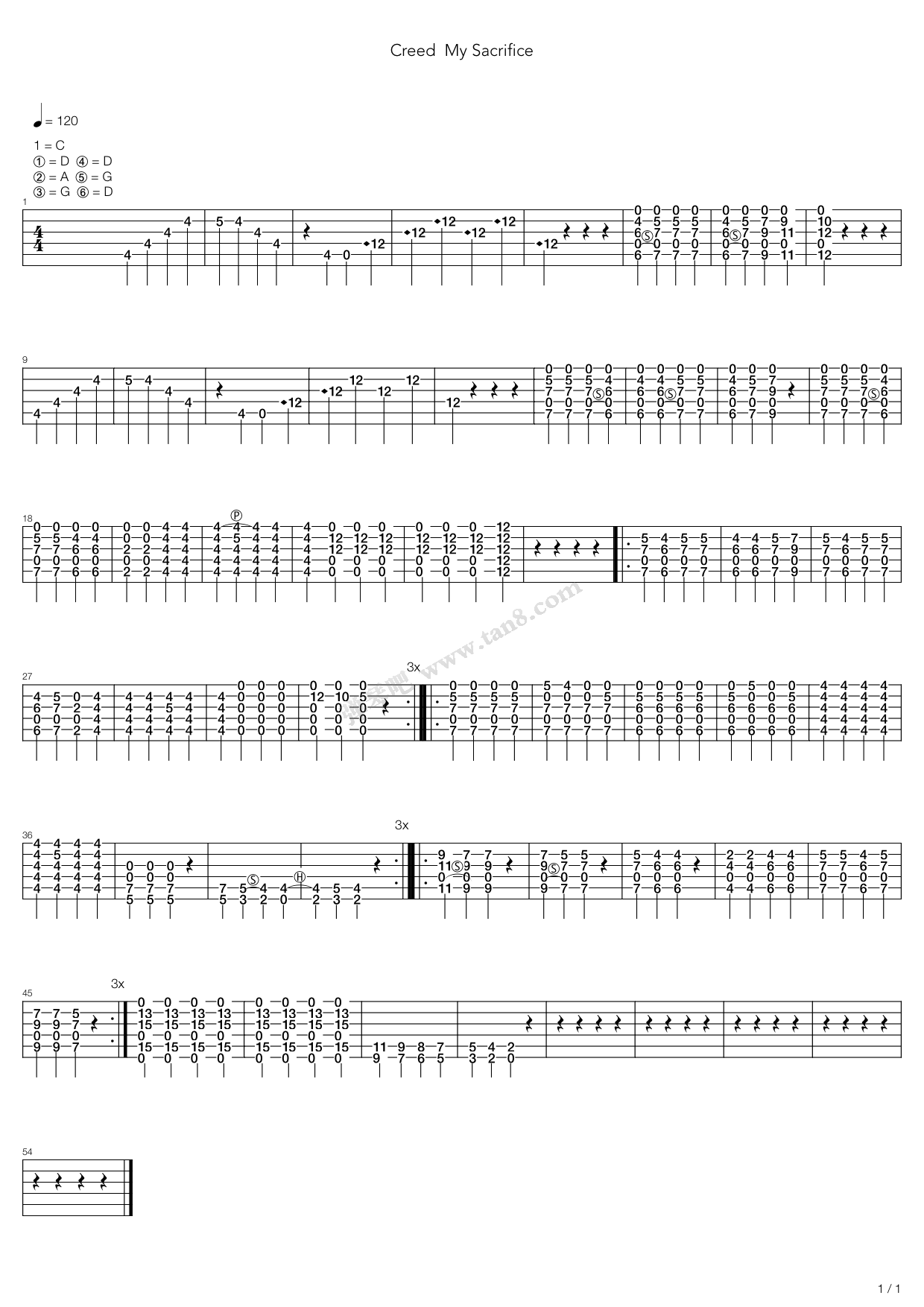 《My Sacrifice》吉他谱-C大调音乐网