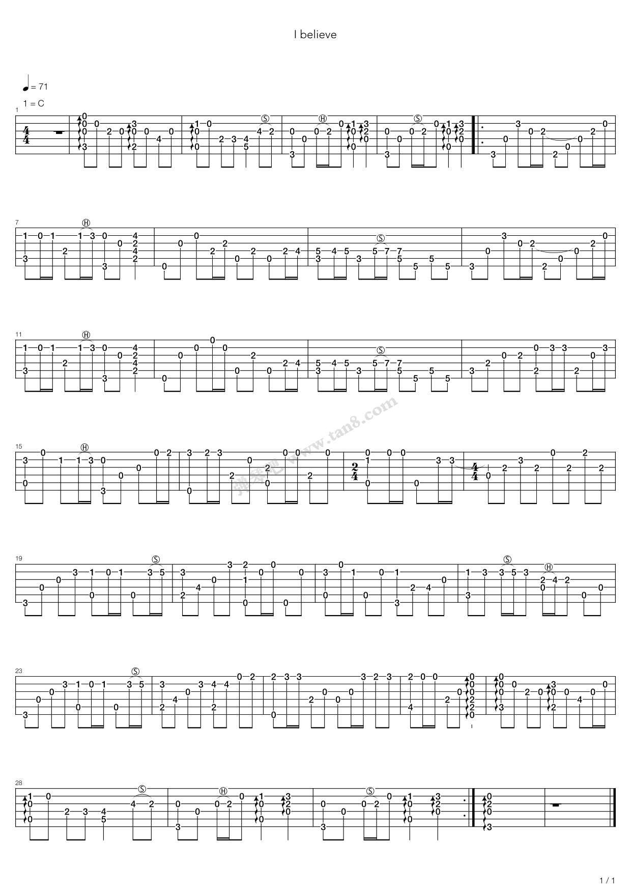 《我的野蛮女友 - I believe》吉他谱-C大调音乐网