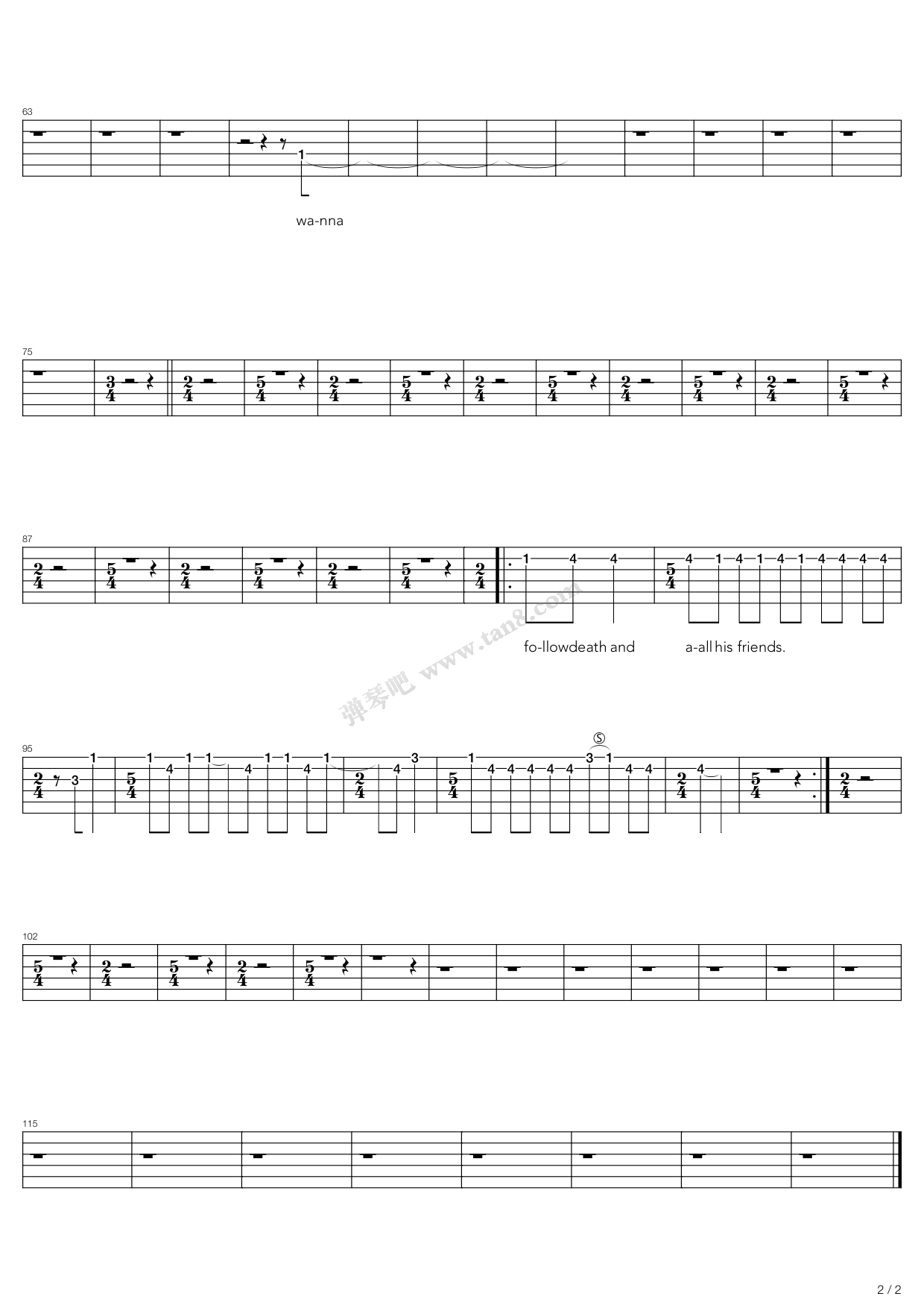 《Death And All His Friends》吉他谱-C大调音乐网