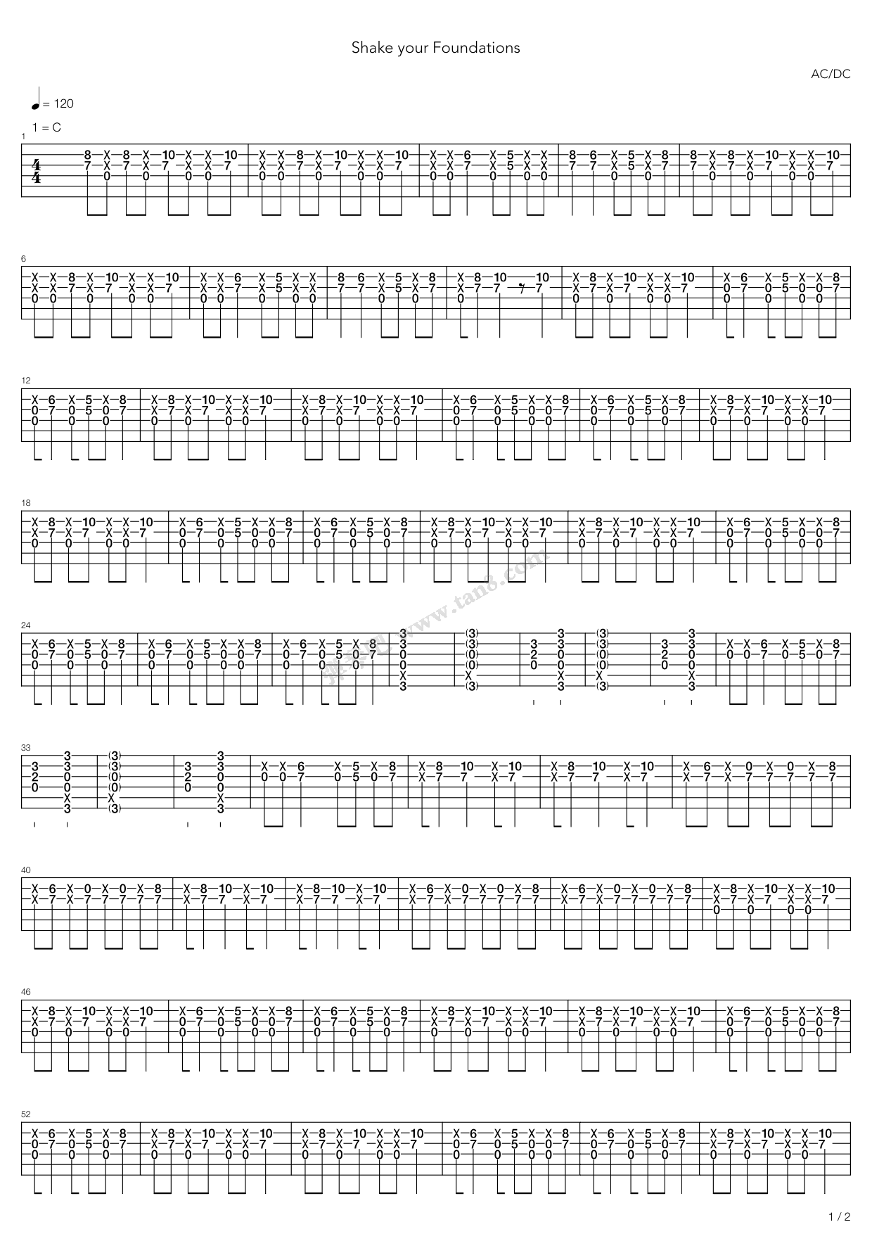 《Shake Your Foundations》吉他谱-C大调音乐网
