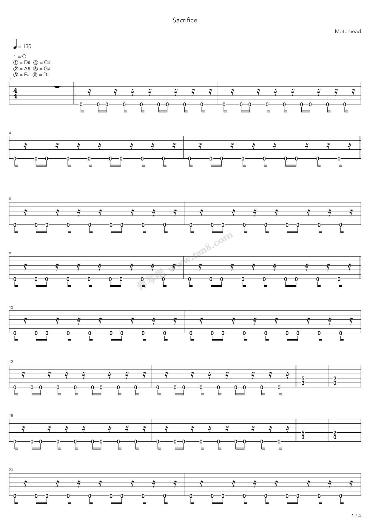 《Sacrifice》吉他谱-C大调音乐网