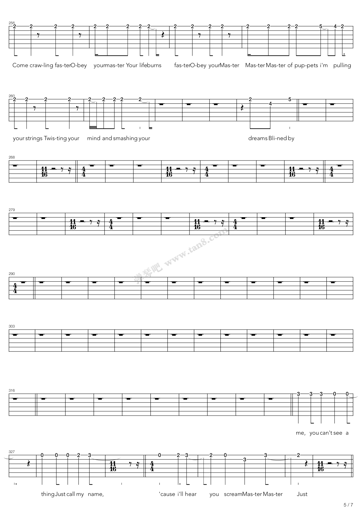 《Master Of Puppets》吉他谱-C大调音乐网