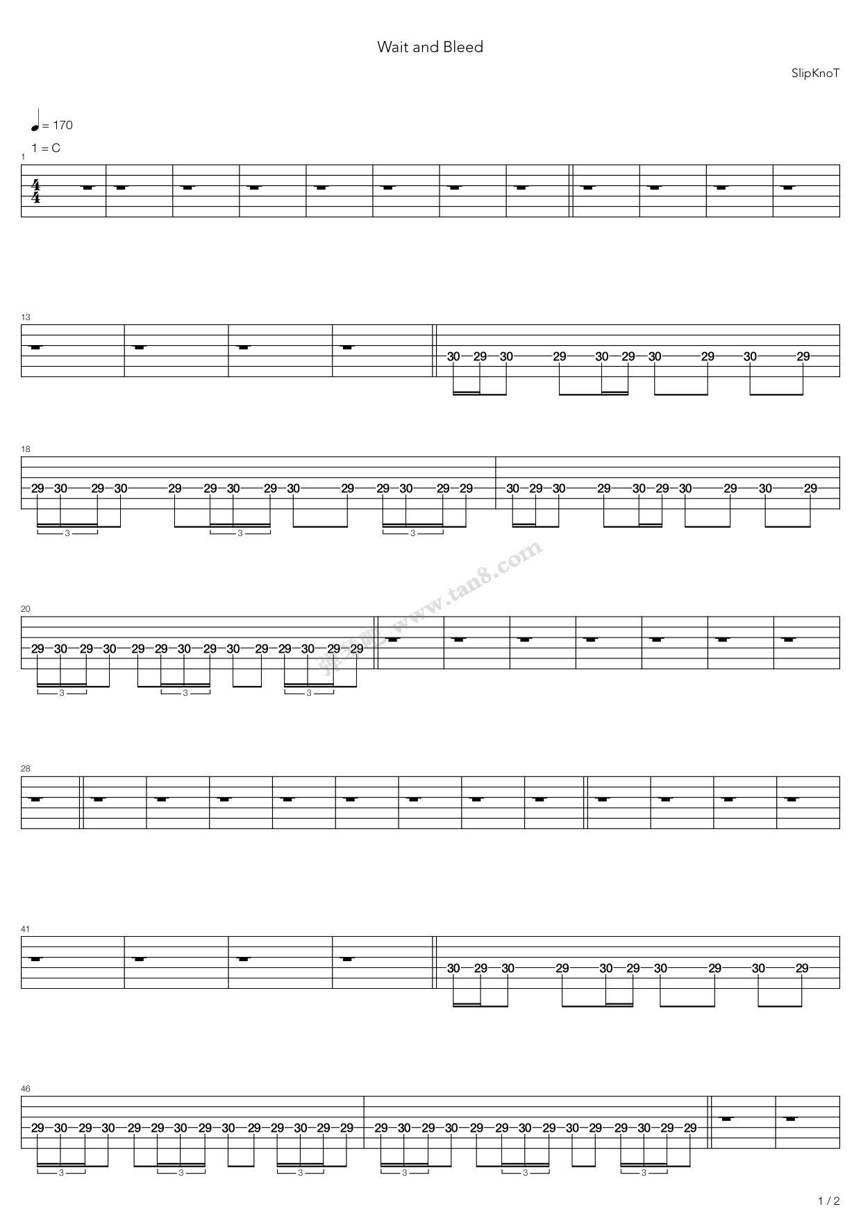 《Wait And Bleed》吉他谱-C大调音乐网