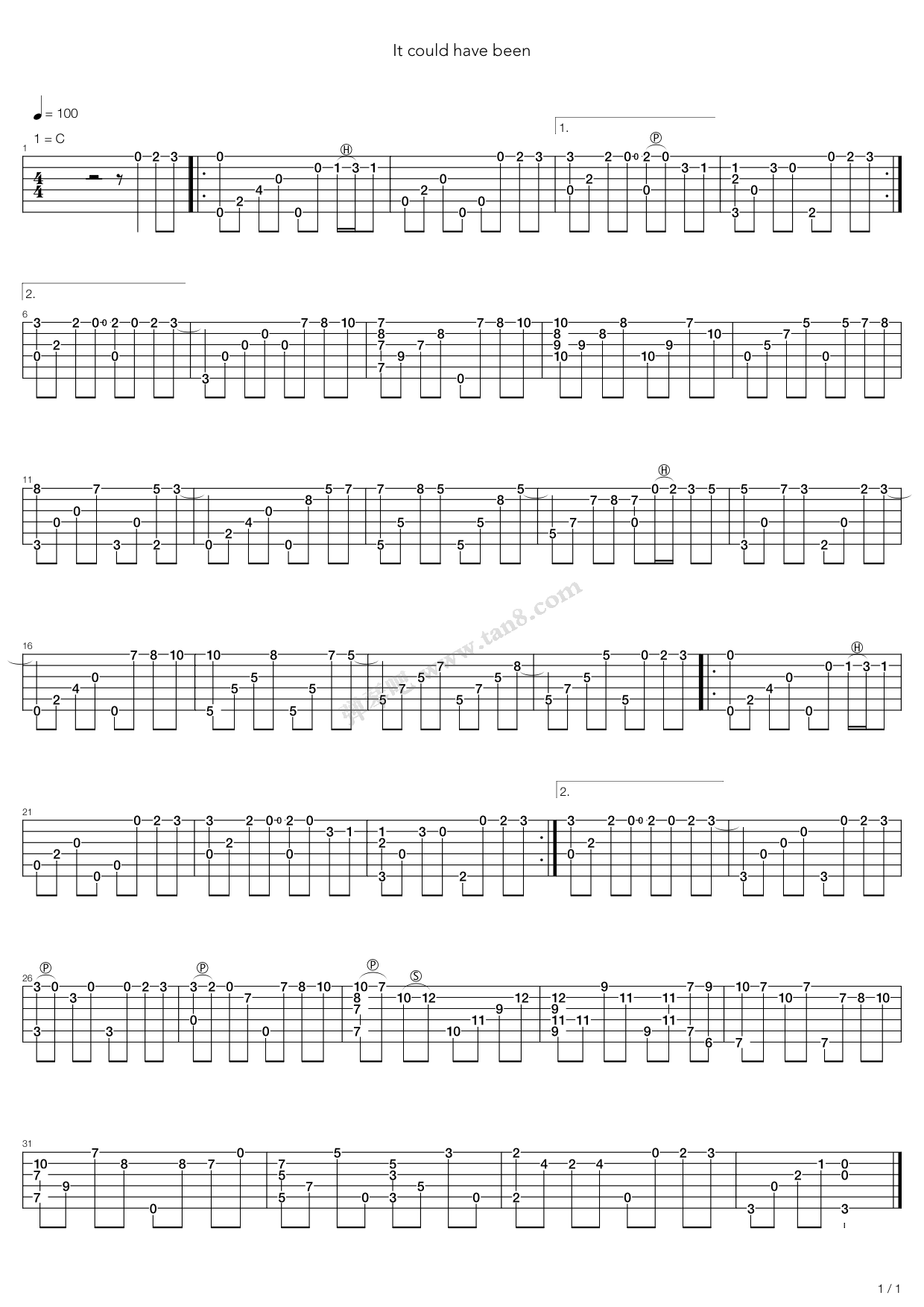 《It could have been》吉他谱-C大调音乐网