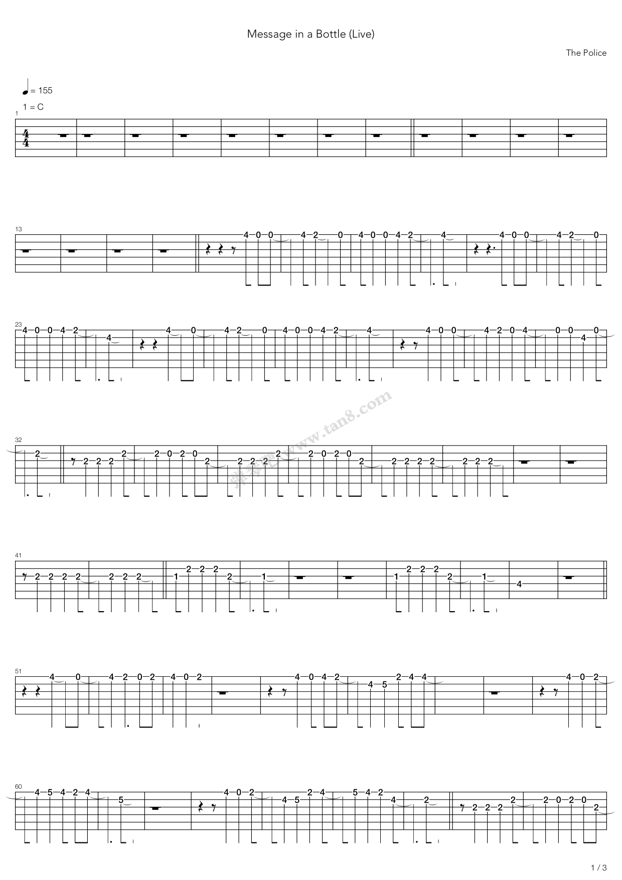 《Message In A Bottle》吉他谱-C大调音乐网
